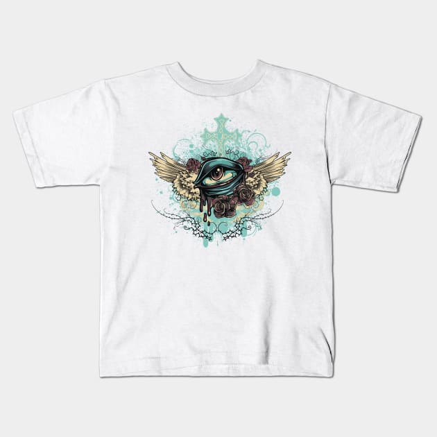 Grungy Winged Eye Kids T-Shirt by MarinasingerDesigns